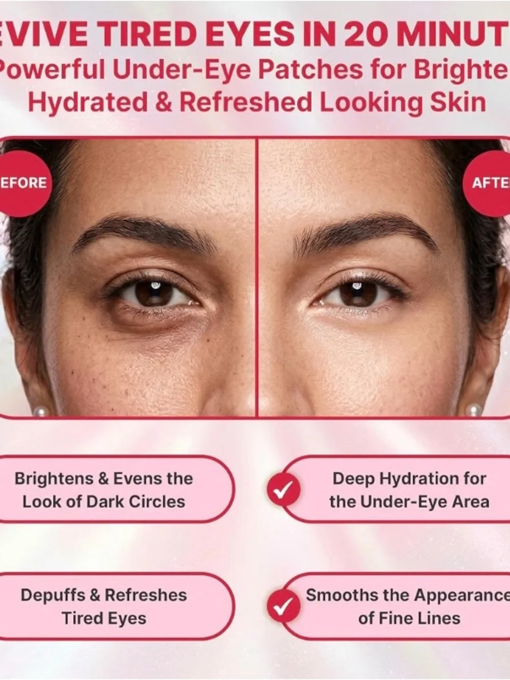Revitalizing Hydrogel Eye Patches Pink 15 Pairs Caffeine Hyaluronic Acid